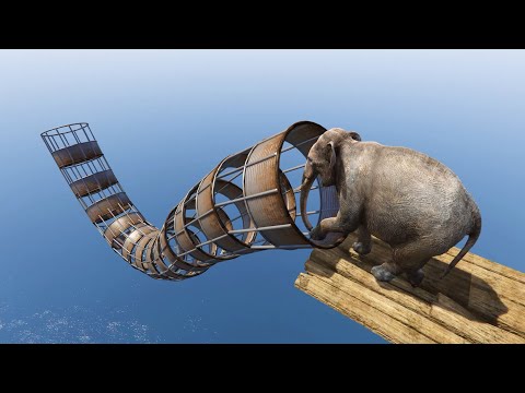 الفيل يمشي داخل الأنبوب قراند 5 GTA V Elephant walks into a pipe