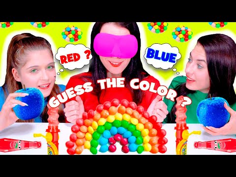 ASMR Guess The Color Mukbang Food Challenge Pink Blue Candy