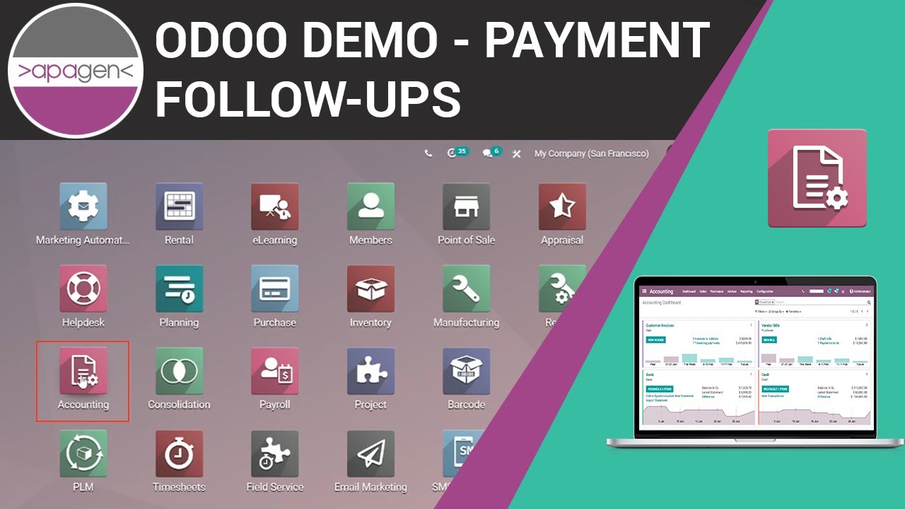 Odoo Demo - Payment Follow-ups | Apagen Solutions Pvt. Ltd. (Odoo Service Provider) | 22.06.2021

In this video, we are going to discuss how we can set payment follow-ups in #Odoo #AccountingModule Odoo ERP(opensource ...