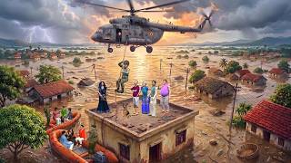 Helicopter Floods Rescue Heavy Rain Survived Villagers Hindi Kahani Moral Stories Funny Comedy Video