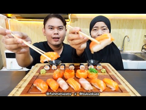 Mukbang Sushi Salmon Mentah Viral Terenak bersama @BuKusKuss #sushi #salmon #fahmimiasmr #bukuskuss
