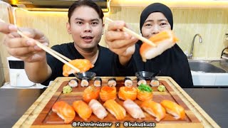 Mukbang Sushi Salmon Mentah Viral Terenak bersama @BuKusKuss #sushi #salmon #fahmimiasmr #bukuskuss
