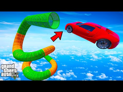 FRANKLIN TRIED YELLOW GREEN SNAKE TUNNEL PARKOUR RAMP CHALLENGE GTA 5 | SHINCHAN and CHOP