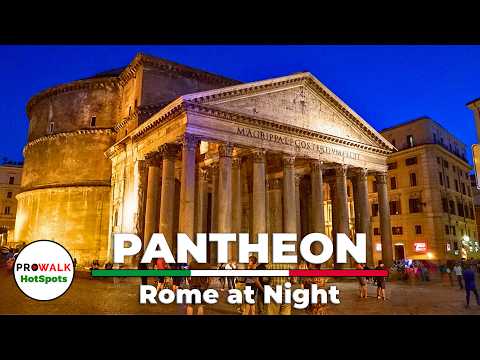 Rome at Night - A stunning walk around the Pantheon - 4K60fps with Captions