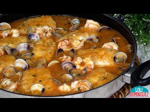 MERLUZA EN SALSA DE GAMBAS ESPECIAL NAVIDAD. Receta llena de sabor, sencilla y rápida de preparar.