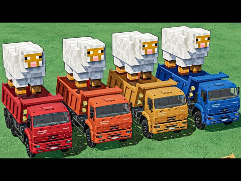 Minecraft SHEEPS on Farming Simulator TRUCKS - Transport With Colors