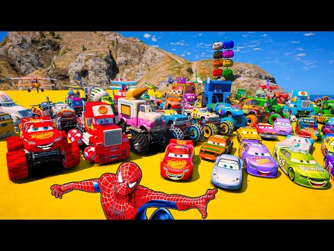 GTA V Spider Man, Disney Pixar Cars Lightning McQueen - Epic New Stunt Race For Car Racing Challenge