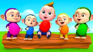Five Little Monkeys Jumping on the Bed | Eggs Surprise | Super Sumo Nursery Rhymes & Kids Songs