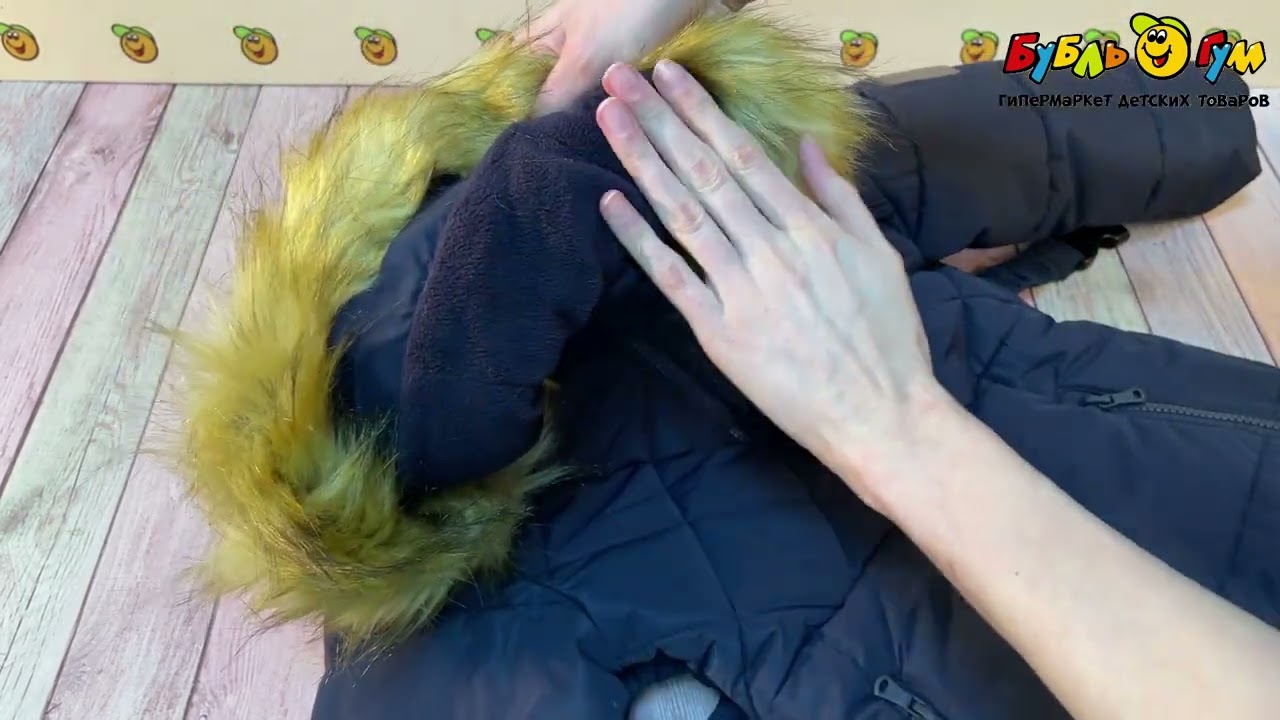 Комбинезон зимний Lanson Kids с меховой отделкой темно-синий  - видео