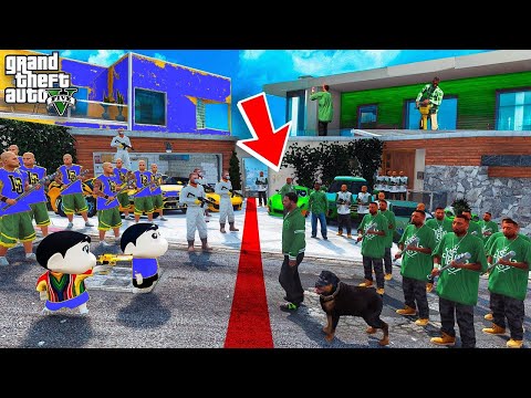 Shinchan Pinchan BLUE GANG vs Franklin GREEN GANG In GTA 5 | Chop Kidnapped By RED GANG