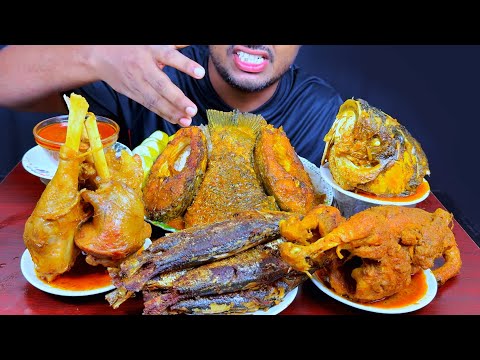 ASMR: Eating mutton Curry, Surma Fish Fry, Whole  Chicken, Fish Curry with Rice | Food Eating Videos