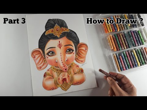 Ganesha drawing, Cute Ganesh ji oil pastel Drawing- PART 3 Doms oil pastel Drawing