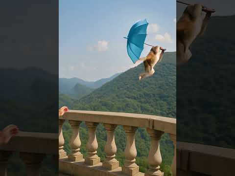 Monkey Gets Swept Away by the Wind #monkey #funny #ai #cute #animals #shorts