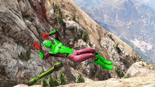 SPIDERMAN GREEN CRAZY DRIVE JUMPS/FALLS GTA 5 (Euphoria Physics/Ragdolls)