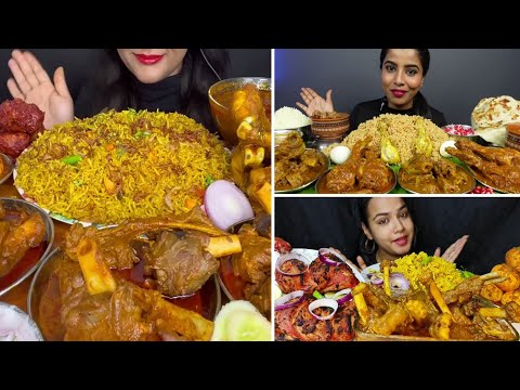 ASMR: SPICY🔥CHICKEN CURRY, CHICKEN LEG PIECE CURRY, MUTTON CURRY, EGG CURRY WITH BIRYANI | *MUKBANG*