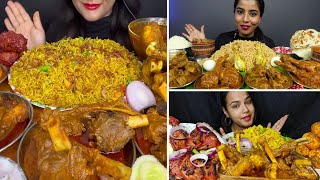 ASMR: SPICY🔥CHICKEN CURRY, CHICKEN LEG PIECE CURRY, MUTTON CURRY, EGG CURRY WITH BIRYANI | *MUKBANG*