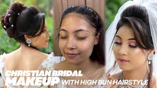 Christian Bridal Makeup with High Bun Hairstyle ❤️👰 #christianbride ☎️ 9500076778