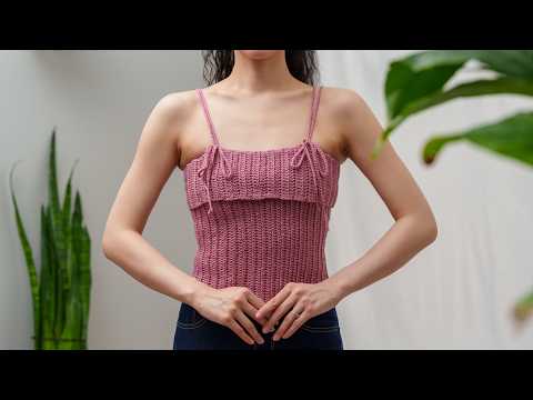 How to Crochet: Fold Tank Top W. Bow Straps | Pattern & Tutorial DIY