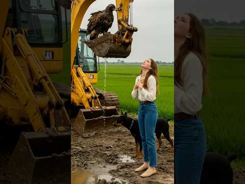 Using an Excavator to Rescue an Eagle with the Help of a Doberman and a Woman