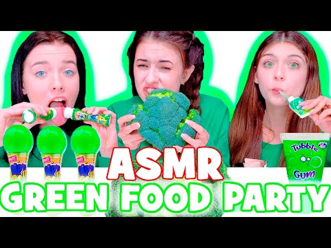 ASMR Eating Only One Color Food Green | Chips, Broccoli, Drinks