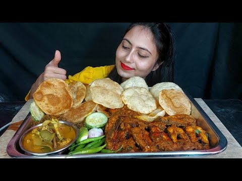 spicy Fish Buna  Masala=Soft Luchi+Fish Curry+GreenChilli+Salad Eating Bangali Asmr Girl+Eatingsound