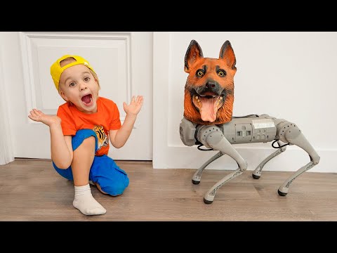 Chris quer ter um animal de estimação e brinca com cachorro-robô