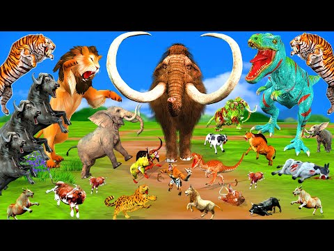 Cow Elephant Lion Tiger Gorilla Buffalo Bull vs Dinosaur Guess The Right Pool Escape Room Challenge