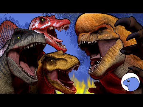 Distortus rex vs Rexy, Spinosaurus and Giganotosaurus | Animation