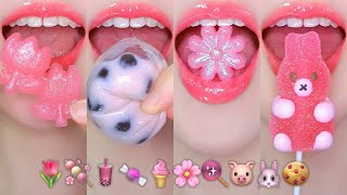 ASMR PINK DESSERTS EMOJI FOOD 💗 분홍색 디저트 이모지 먹방 JELLY, KOHAKUTO, BUBBLE TEA  EATING SOUNDS MUKBANG