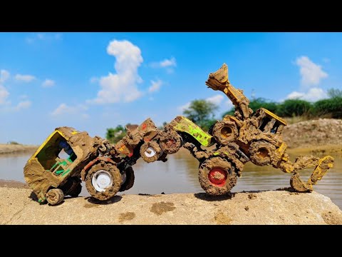 Muddy Tractor And Auto Rickshaw Help Jcb And Water Jump Muddy Cleaning | Tractor Video | Muddy toys