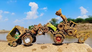 Muddy Tractor And Auto Rickshaw Help Jcb And Water Jump Muddy Cleaning | Tractor Video | Muddy toys
