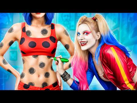 Estudio de tatuajes de Harley Quinn para superhéroes / ¡Desafío extremo del escondite en cajas!