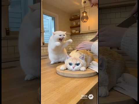 Cat Panics As Owner Slice its Cake Twins #shorts