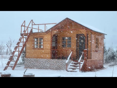 Winter Camping with My Dog in a Wooden House - Snowstorm