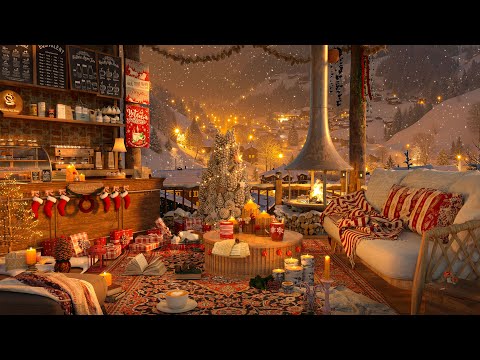 4K Cozy Christmas Porch Vibes ❄ 🎄Smooth Jazz Music with Snowfall for Relax, Study