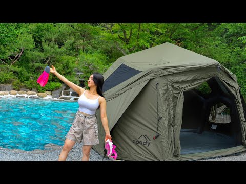 RELAXING SOLO CAMPING WITH INFLATABLE TENT NEXT EMERALD POOL .🏖️ CAMPIN ASMR .