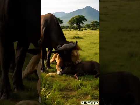Heartwarming Bond  Lion's Care and a Mother's Love from a Buffalo to Her Calf #wildlifezerodistance