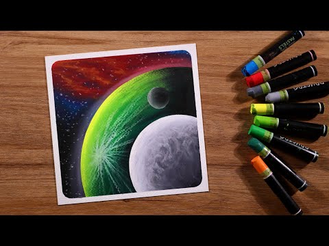 Beautiful Planets and Galaxy / Drawing with Oil Pastels / Step by Step 