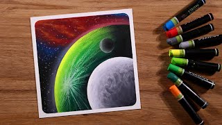 Beautiful Planets and Galaxy / Drawing with Oil Pastels / Step by Step 