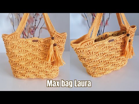 MAX BOLSA DE CROCHÊ LAURA FEITA COM PONTO LEQUE EM RÁFIA DE PAPEL