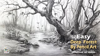 How to draw Deep Forest Landscape Art | Forest Realistic Drawing | Pencil Sketch and Shading Art