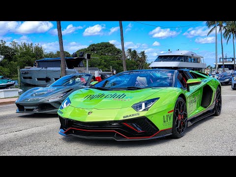 LOUD SUPERCARS TAKING OVER MIAMI - Lamborghini, Ferrari, Bugatti, McLaren - MPH CLUB RALLY 24