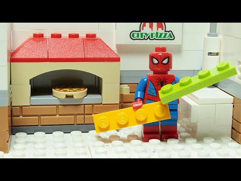Lego Spiderman Brick Building Pizza Restaurant Superhero Animation