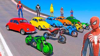 CARROS e MOTOS com HOMEM ARANHA e HERÓIS! DESAFIO com FUSCA e MOTOS ESPORTIVAS NAS ALTURAS! IR GAMES