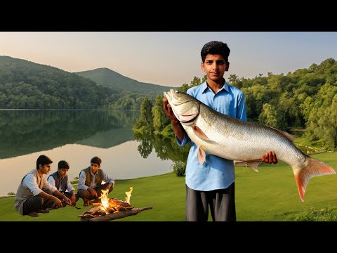 Amazing catch a big catfish with Homemade Spear for food of survival | Primitive Boy