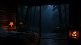 Cozy Cabin in Rainy Night with Fireplace Crackling | Deep Sleep Sounds