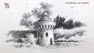 How to draw Fort Pillar in Landscape Scenery Art by Pencil