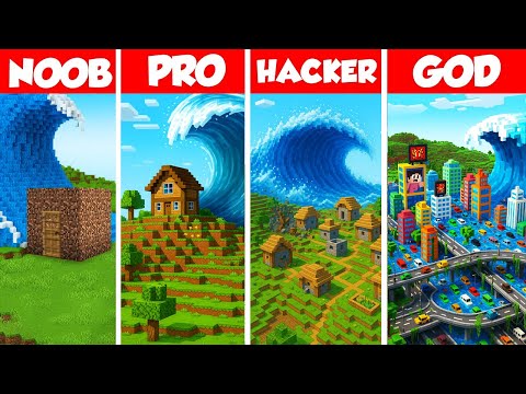 Flood Apocalypse Build Battle Challenge - Noob vs Pro vs Hacker vs God - Minecraft Animation