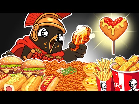 ASMR MUKBANG | Brri Brri Bicus Dicus Crispy Fried Chicken, Spicy Noodles Mukbang | Animation