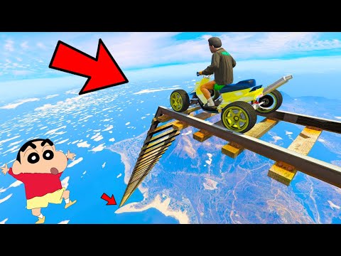 SHINCHAN AND PINCHAN BIGGEST JUMP into RIVER CHALLANGE WITH CHOP! (GTA 5 mods)